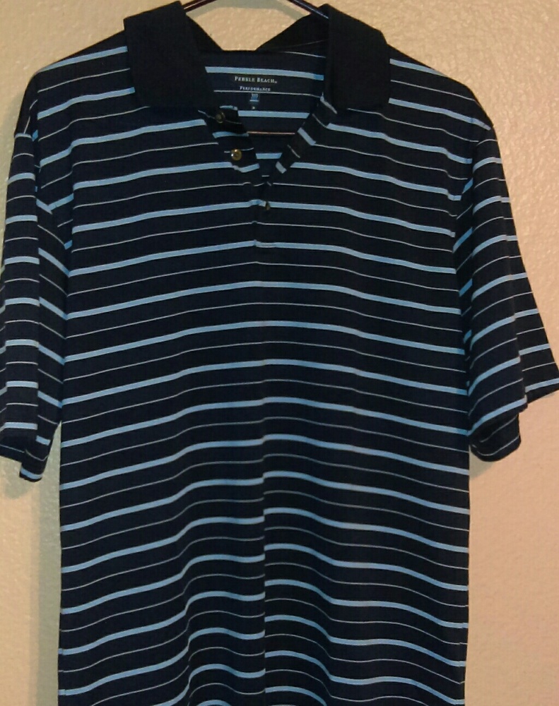 Pebble Beach performance blue striped golf shirt